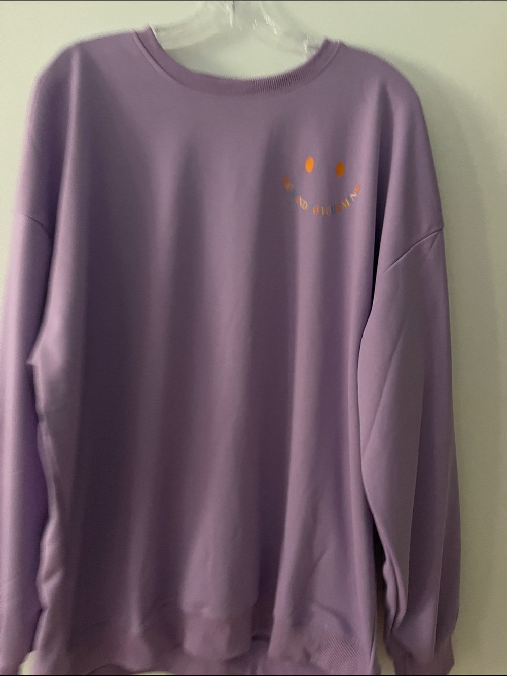 Lavender Crewneck Sweater with Subtle Smile Accent